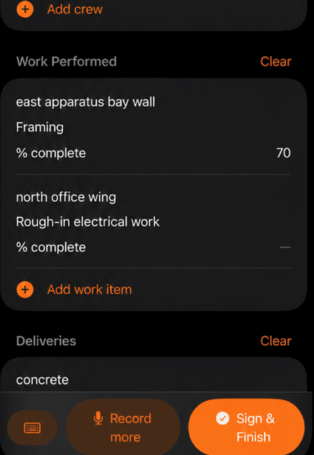 The report the app built, ready to review and sign
